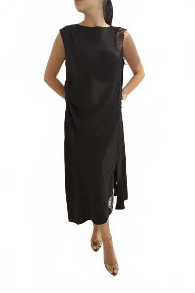 Setre Boat Neck Top And Midi Skirt Set With Lace Trim In Black