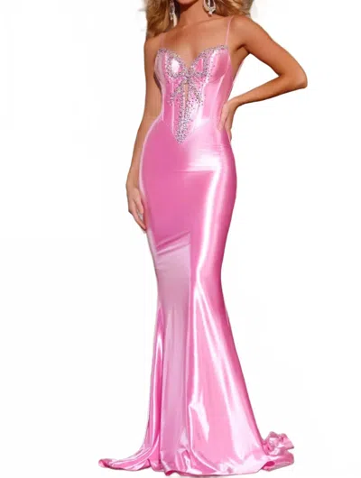 Jovani Embellished Gown With Illusion Sweetheart Neckline In Pink In Pink