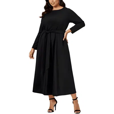 Anne Klein Plus Womens Solid Polyester Midi Dress In Black