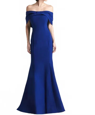 Daymor Off Shoulder Evening Gown In Navy