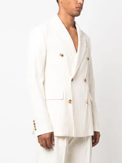 Amiri Striped Double-breasted Blazer In Neutral
