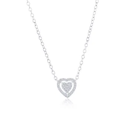 Simona Sterling Silver Halo Heart Diamond Necklace