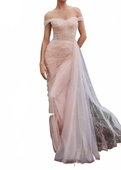 Andrea & Leo Couture Off Shoulder Gown In Blush