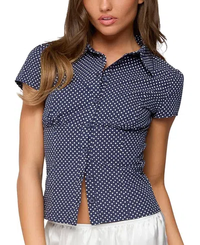 Edikted Polka Dot Tailored Button Up Shirt In Blue