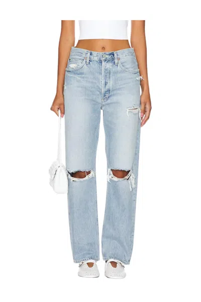 Agolde 90s Mid Rise Straight Leg Jeans In Threadbare In Blue
