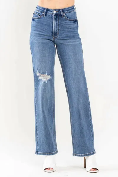 Judy Blue High Waist Tummy Control Straight Leg Jeans In Medium Wash In Blue