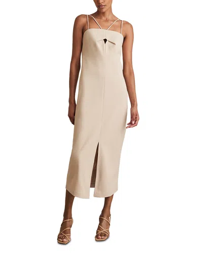 Reiss Stone Neutral Double Strap Cut Out Midi Dress In Neutral