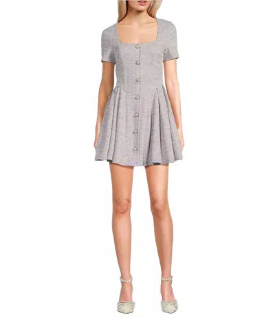 Emerald Sundae Printed Boucle Square Neck Short Sleeve Dress In Lavander