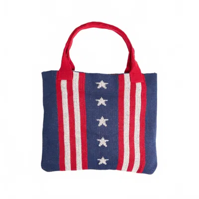 Coco + Carmen Patriotic Americana Stripes Knit Shopper Tote Bag In Red/white/blue