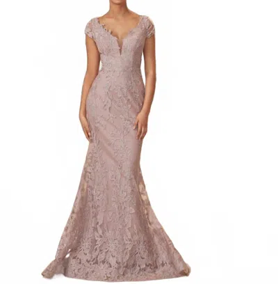 Daymor Embroidered Mermaid Gown In Biscotti In Neutral
