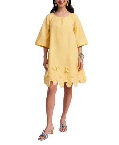 Frances Valentine Zennia Flower Hem Dress In Yellow