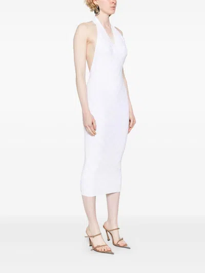 Balmain Halterneck Ribbed-knit Midi Dress In White