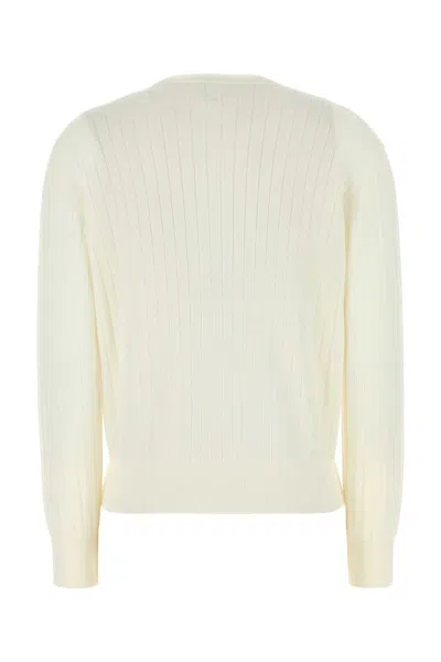 Bottega Veneta Wool Cardigan With Long Sleeves And Crew Neck In White