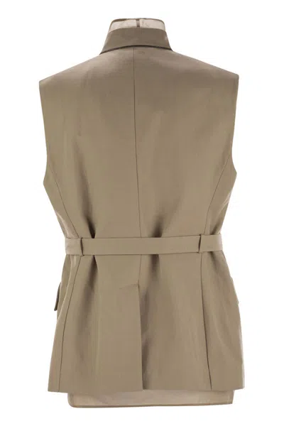 Brunello Cucinelli Women Cotton And Linen Cover Gilet With Detachable Organza Insert And Necklace