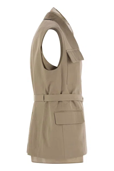 Brunello Cucinelli Women Cotton And Linen Cover Gilet With Detachable Organza Insert And Necklace
