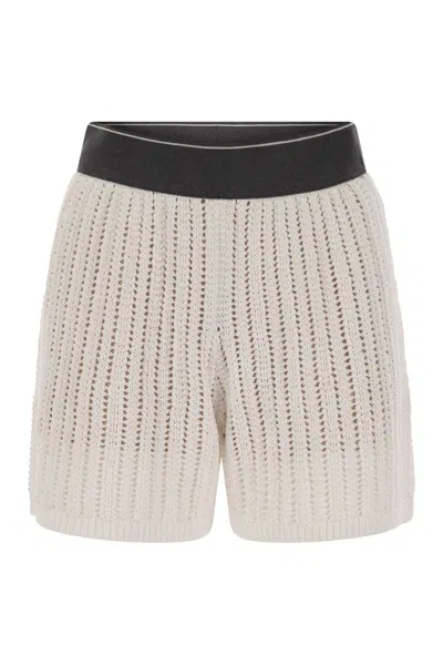 Brunello Cucinelli Women's Cotton Net Knit Shorts In Brown