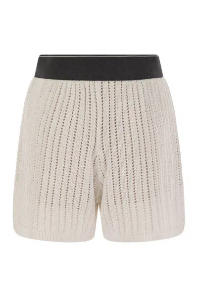 Brunello Cucinelli Women's Cotton Net Knit Shorts In Brown