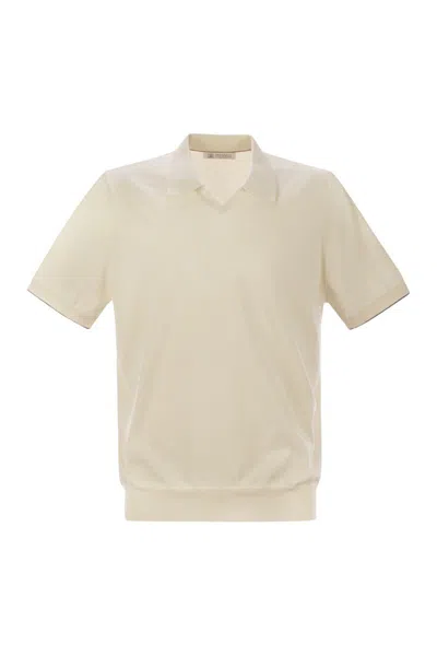 Brunello Cucinelli Men Cotton Polo Style Sweater In Neutral