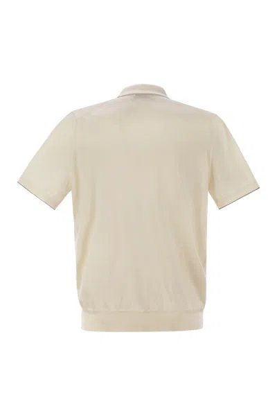 Brunello Cucinelli Men Cotton Polo Style Sweater In Neutral