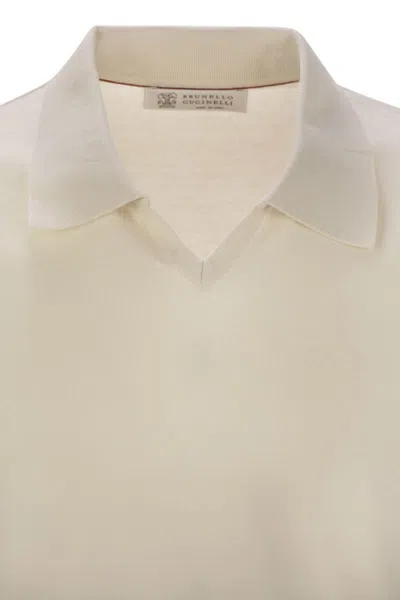 Brunello Cucinelli Men Cotton Polo Style Sweater In Neutral