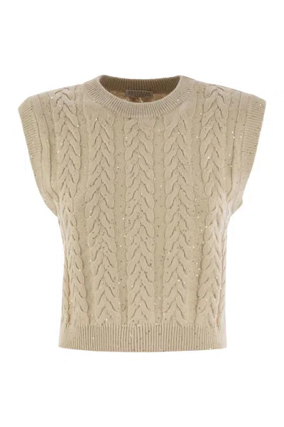 Brunello Cucinelli Dazzling Double Cable Knitted Cotton Waistcoat