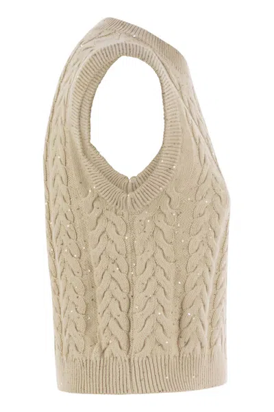 Brunello Cucinelli Dazzling Double Cable Knitted Cotton Waistcoat
