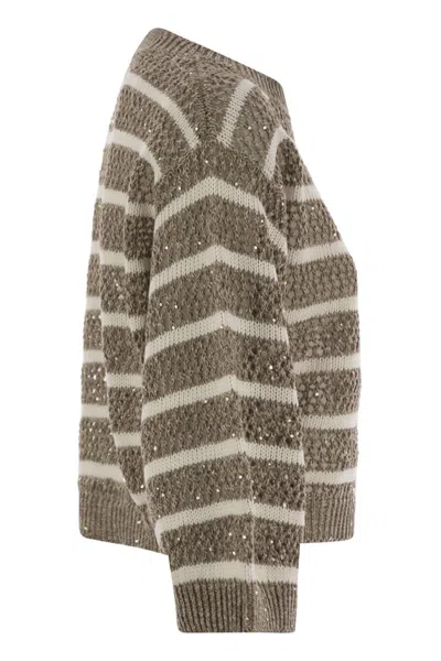 Brunello Cucinelli Dazzling Striped Net Linen Jersey