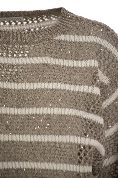 Brunello Cucinelli Dazzling Striped Net Linen Jersey