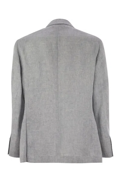 Brunello Cucinelli Men Deconstructed Jacket In Délavé Linen In Gray