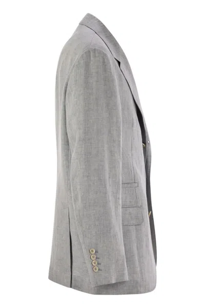 Brunello Cucinelli Men Deconstructed Jacket In Délavé Linen In Gray