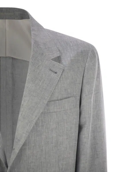 Brunello Cucinelli Men Deconstructed Jacket In Délavé Linen In Gray