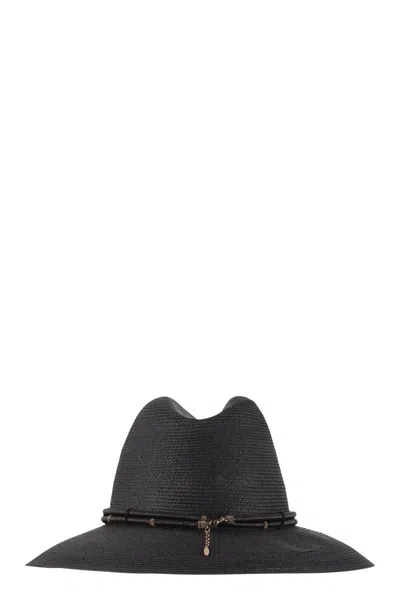 Brunello Cucinelli Fedora Made Of Hemp And Techno Cotton With Leather Band And Necklace