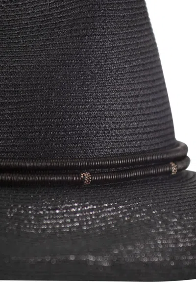 Brunello Cucinelli Fedora Made Of Hemp And Techno Cotton With Leather Band And Necklace