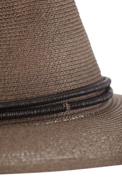Brunello Cucinelli Fedora Made Of Hemp And Techno Cotton With Leather Band And Necklace