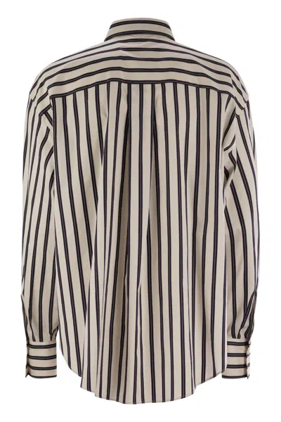 Brunello Cucinelli Regimental Cotton And Silk Poplin Shirt With Glistening Herbarium Embroidery