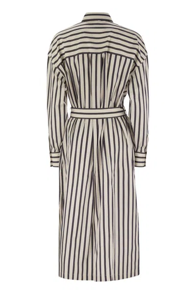 Brunello Cucinelli Regimental Cotton-silk Poplin Dress With Glistening Herbarium Embroidery