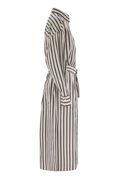 Brunello Cucinelli Regimental Cotton-silk Poplin Dress With Glistening Herbarium Embroidery