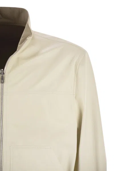 Brunello Cucinelli Reversible Leather Bomber Jacket In Neutral