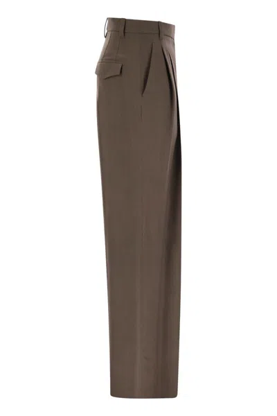 Brunello Cucinelli Sartorial Wide Trousers In Fluid Viscose And Linen Twill