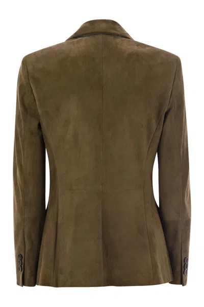 Brunello Cucinelli Suede Jacket With Jewellery