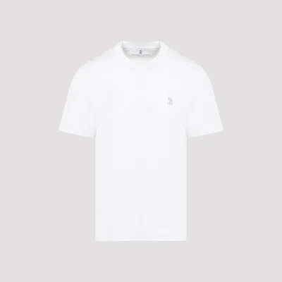 Brunello Cucinelli Chest Logo Cotton Crewneck T-shirt In White