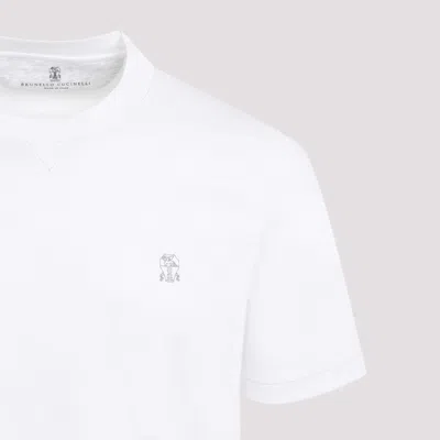 Brunello Cucinelli Chest Logo Cotton Crewneck T-shirt In White
