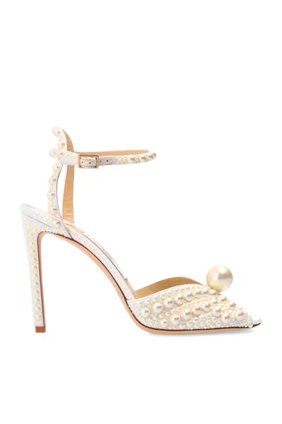 Jimmy Choo Sacora 100 Faux Pearl-embellished Satin Sandals