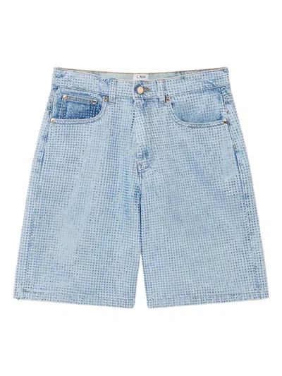 Casablanca Blue Crystal Embellished Denim Shorts In Blue
