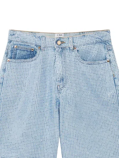 Casablanca Blue Crystal Embellished Denim Shorts In Blue