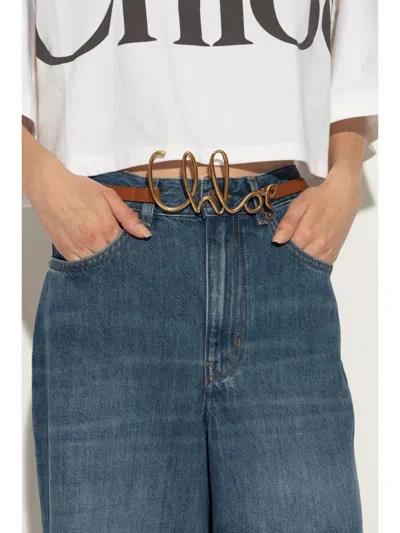 Chloé Adjustable Length Iconic Leather Belt In Gold