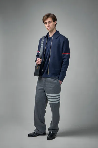 Thom Browne Navy Blue Polo Shirt With Tricolour Detail In Blue