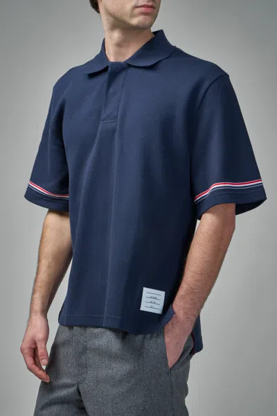 Thom Browne Navy Blue Polo Shirt With Tricolour Detail In Blue