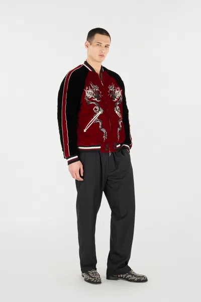 Roberto Cavalli Dragon-embroidered Bomber Jacket In Red