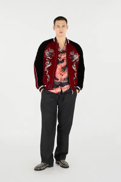 Roberto Cavalli Dragon-embroidered Bomber Jacket In Red